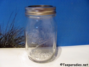 Preview: Retro Trinkglas - Ball Mason Glas 475 ml mit golden farbigen Deckel