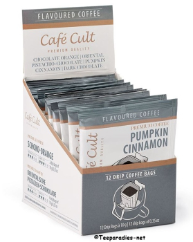 Café Cult:  Mix Box Drip Coffee Bags Flavoured Coffee 4 varieties of 3 sachets of 10 g each = 120 g.
