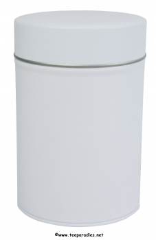 Tea tin white with slip rid, round
