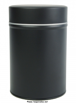 Tea tin black with slip rid, round
