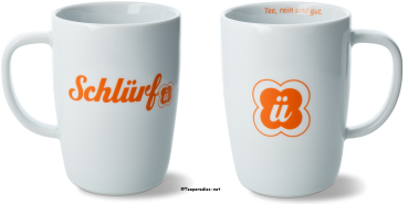 1 x Schlürf-Teebecher weiß mit 3 Logos 350 ml
