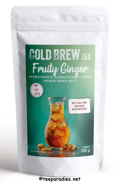 COLD BREW: 1836 Tea, Schwarzteemischung Fruity Ginger [Ingwer-Honig-Note] aromatisiert Cold Brew Tüte à 100 g.