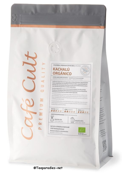 BIO: Café Cult: Spezialität: Kaffee Kolumbien „Kachalú Orgánico“ k.b.A. in 250 g Tüte, ganze Bohne DE-ÖKO-022