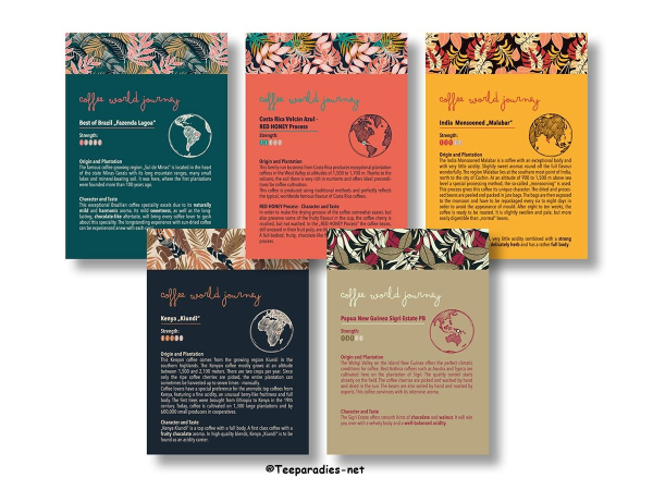 Kaffee-Geschenkbox „Coffee World Journey – eine Reise durch die Kaffeewelt “ 5 Tüten à 70 g