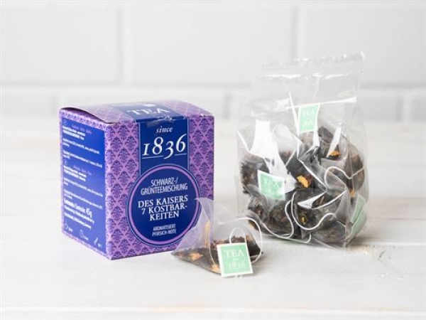 1836 Schwarz-/ Grünteemischung aromatisiert, Des Kaisers 7 Kostbarkeiten, Pfirisch-Note - since 1836 – 45 g. -