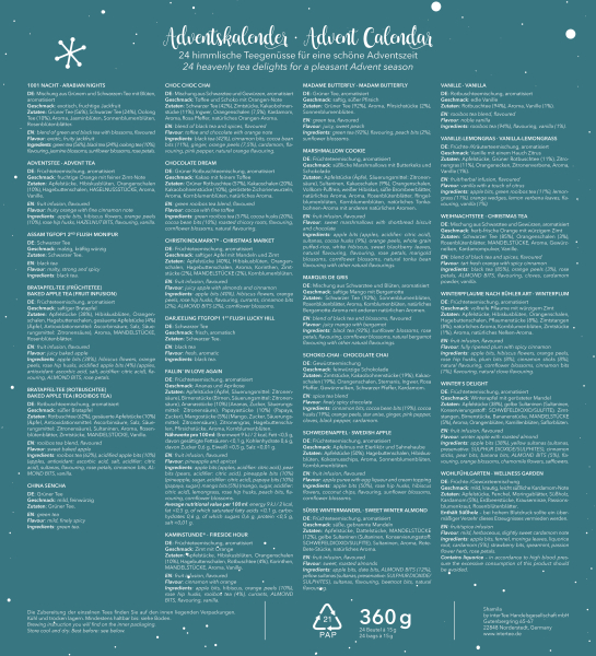 Tee-Adventskalender „Teegenüsse“ Kalender 2026/2027 - 360 g.