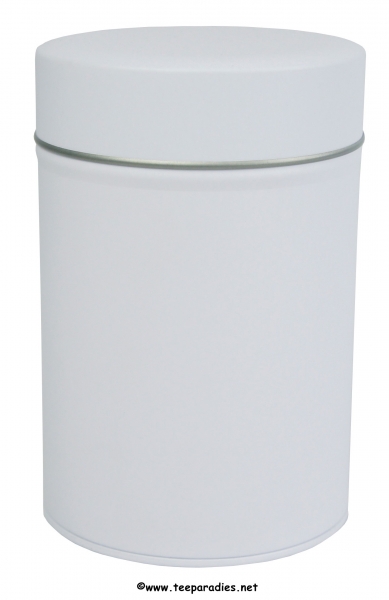 Tea tin white with slip rid, round