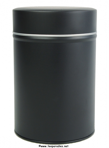 Tea tin black with slip rid, round