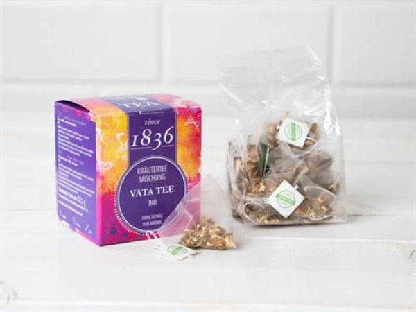BIO: 1836 BIO Kräuterteemischung: k.b.A. Vata DE-ÖKO-003 ohne Zusatz von Aroma since 1836 – 52,50 g.