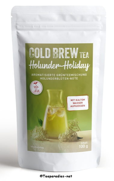 COLD BREW: 1836 Tea - Grünteemischung Holunder-Holiday [Holunderblüten-Note] aromatisierter Cold Brew Tüte à 100 g