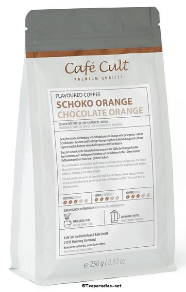 Café Cult: Kaffee „Schoko Orange“ in 250 g Tüte, ganze Bohne aromatisiert