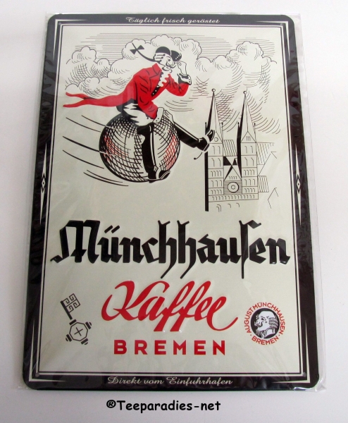 Münchhausen Kaffee Bremen Nostalgisches Blechschild Motiv: "Kanonenflieger"