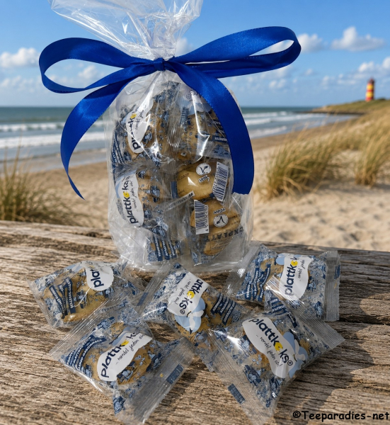 10 Plattkeks cookies in a cellophane bag with a blue ribbon, 60 g.