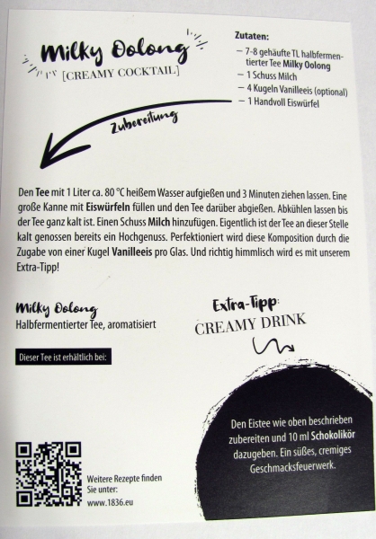 1836: Halbfermentierter Tee China Milky Oolong aromatisiert 50 Pyramidenbeutel im Sachet à 3 g.