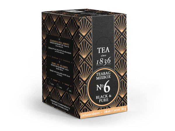 1836: Teabag Mixbox No. 6 Black & Pure 3 x 4 Kannenbeutel sortiert 36 g.