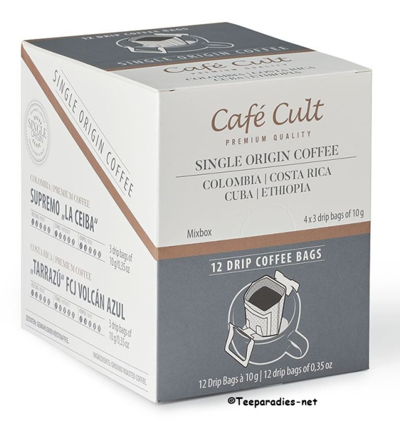 Café Cult: Mix Box Drip Coffee Bags Single Origin Kaffee 4 Sorten je 3 Sachets à 10 g =120 g.