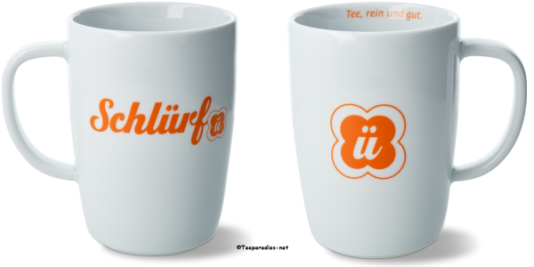 1 x Schlürf-Teebecher weiß mit 3 Logos 350 ml