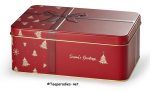 Cookie Tin "Season's Greetings", red tinplate, rectangular, hinged lid matt, embossed 19.2 x 12.7 x 7.5 cm