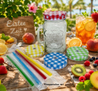Glass 'Retro' with straw lid 350 ml in display box, 4 assorted colours -set -
